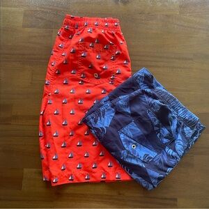 Set of 2- Boys Swim Trunks Orange and Blue Shorts- size 14/16